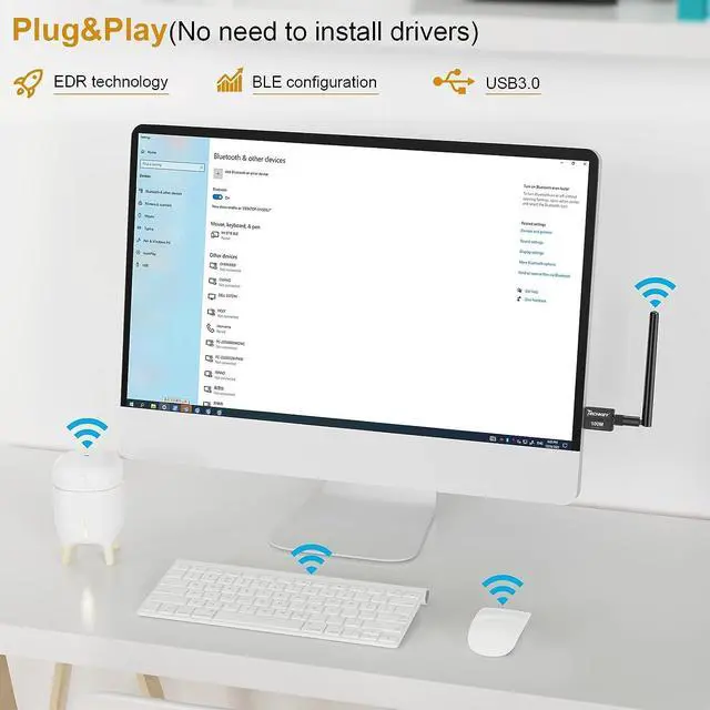 Alt view image 2 of 7 - Long Range USB Bluetooth 5.3 Adapter for Desktop PC - 328FT Wireless Transfer for Mouse, Keyboard, Headphones - Win11/10/8.1 Support