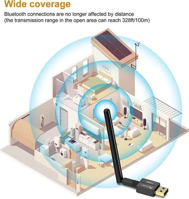 Alt view image 5 of 7 - Long Range USB Bluetooth 5.3 Adapter for Desktop PC - 328FT Wireless Transfer for Mouse, Keyboard, Headphones - Win11/10/8.1 Support