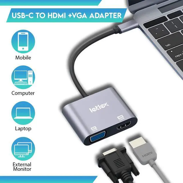 Alt view image 2 of 5 - USBC to VGA/HDMI Adapter USB C Hub Multiport Adapter USB HDMI Adapter 4k@60HZ USB to HDMI Adapter for Monitor USB Type C to VGA HDMI Adapter HDMI to VGA Adapter for Monitor/TV/Smartphones
