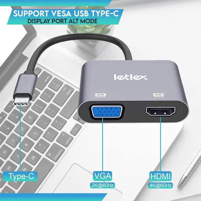 Alt view image 3 of 5 - USBC to VGA/HDMI Adapter USB C Hub Multiport Adapter USB HDMI Adapter 4k@60HZ USB to HDMI Adapter for Monitor USB Type C to VGA HDMI Adapter HDMI to VGA Adapter for Monitor/TV/Smartphones