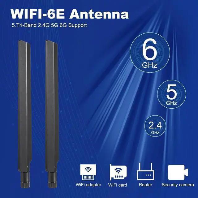 Alt view image 3 of 6 - Eifagur WiFi 6E Tri-Band 2.4GHz + 5 GHz + 6GHz 9dBi Omnidirectional WiFi Antenna for PC Desktop Computer PCI-E WiFi Network WiFi 6E Card USB WiFi Adapter Bluetooth Card Wireless RouterPack of 2