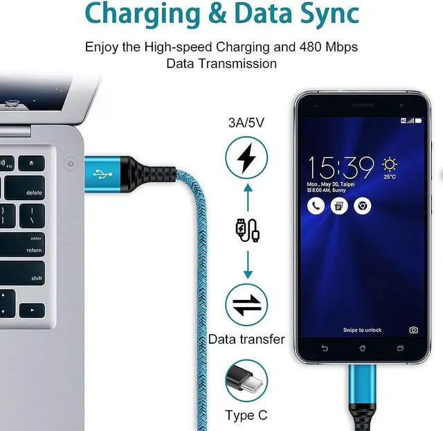 Alt view image 5 of 7 - C Charger Cord Fast Charging USB Type C Cable Android Charger Cables 6FT 2Pack for Samsung Galaxy S24 S23 S22 S21 S20 Ultra S20+ Note 20 10 S10 S9 Plus A12 A11 A52 OnePlus Google Pixel 6 5 4 4a 3a XL