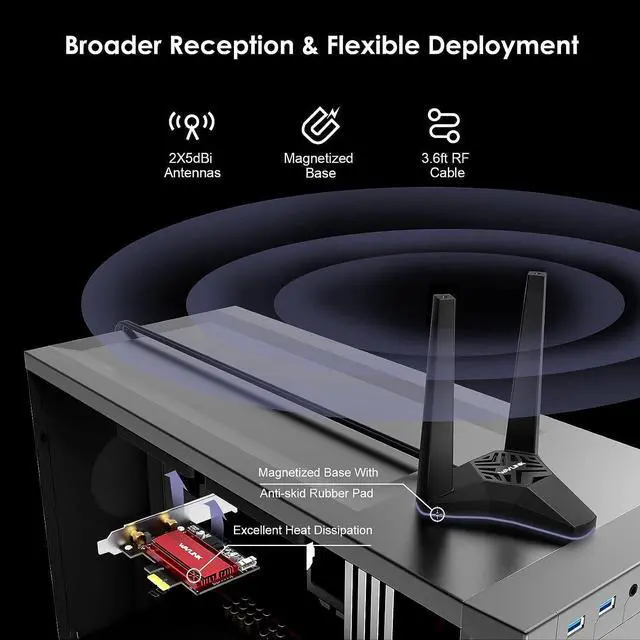 Alt view image 7 of 7 - 2025 New AX5400M WiFi 6E PCIe Network Card Tri-Band AX210 Wireless Adapter with Bluetooth 5.3 MU-MIMO WPA3 OFDMA Low-Profile Bracket Heat Sink for Windows 11/10 PC