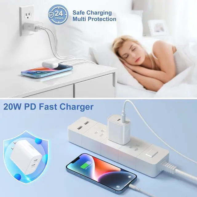 Alt view image 4 of 7 - USB C Fast Charger Block, Costyle 3 Pack 20W Dual Port USB C Charging Block Brick, Double C Type Charger Cube for iPhone 16 15 14 13 12 11 Pro Max Plus XS XR iPad Airpods(White)