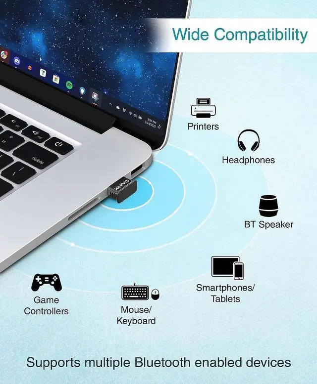 Alt view image 3 of 7 - Kinivo USB Bluetooth Adapter for PC BTD500 (BT 5.0, Wireless Dongle Receiver for Windows 11/10/8.1/8, Raspberry Pi, Ubuntu) - Compatible with Laptops, Headsets, Speaker, Mouse, Keyboard, Printers
