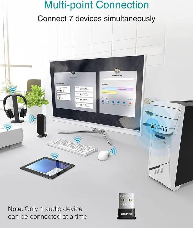 Alt view image 2 of 7 - Kinivo USB Bluetooth Adapter for PC BTD500 (BT 5.0, Wireless Dongle Receiver for Windows 11/10/8.1/8, Raspberry Pi, Ubuntu) - Compatible with Laptops, Headsets, Speaker, Mouse, Keyboard, Printers