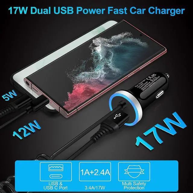 Alt view image 3 of 7 - Android Car Charger Fast Charging Cord Type C Cigarette Lighter Adapter with Android USB C Coiled Cable for Samsung Galaxy A14 5G A54 A53 A23 A13 A12 A32 Z Flip 5/4/3 Z Fold 5/4/3 S24 S23 S22 S21 S20