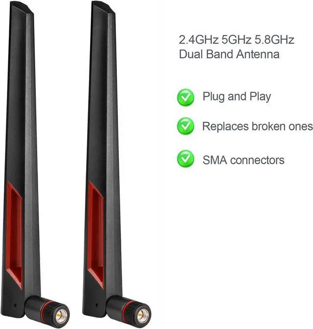 Alt view image 4 of 6 - Dual Band WiFi Antenna 2.4GHz 5GHz 5.8GHz SMA WiFi Antennae for PC Desktop Computer Motherboard PCI PCIe WiFi Bluetooth Card Wireless Network Router (2-Pack)