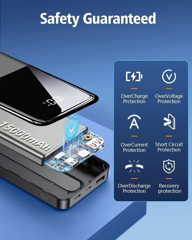 Alt view image 5 of 7 - Portable Charger Power Bank - 15000mAh Fast Charging Powerbank Travel Camping Essential Battery Pack with Built in 22.5W Output Cable Compatible with iPhone16 15 14 13 Samsung Google Phone, 1 Pack