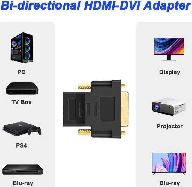 Alt view image 5 of 7 - Gold-Plated HDMI to DVI Adapter Bi-Directional DVI Male (24 + 5) to HDMI Female Converter Adapter for Projector HDTV PC TV for PS3 for PS4 (4 Pack)