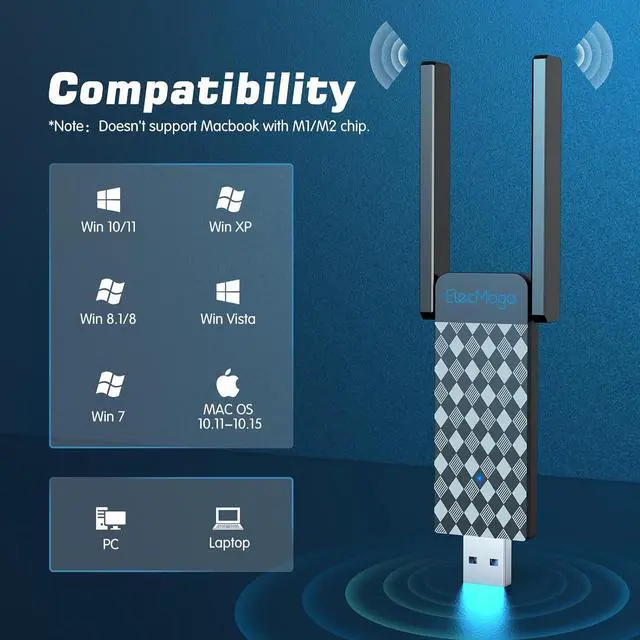 Alt view image 6 of 7 - USB WiFi Adapter 1300Mbps Wireless Network Adapter Dual Band 5GHz/2.4GHz WiFi Dongle USB 3.0 5dBi Antenna WiFi Adaptor for Desktop PC Support Windows 11/10/8.1/8/7 Mac OS 10.9-10.15