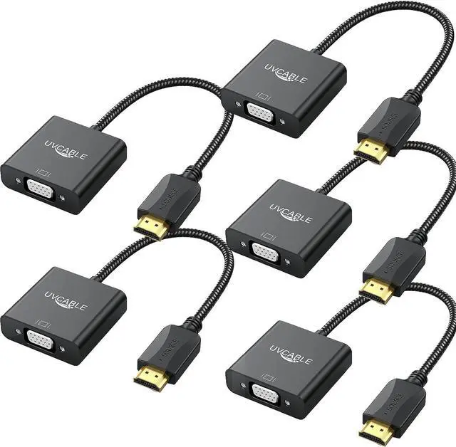 Main image of HDMI to VGA Adapter 5 Pack Black HDMI to VGA Adapter Male to Female Cable 1080P for Desktop Laptop PC Monitor Projector HDTV Chromebook Raspberry Pi Roku Xbox and More-Braided