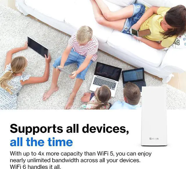 Alt view image 4 of 5 - Linksys Atlas WiFi 6 Router Home WiFi Mesh System, Dual-Band, 6,000 Sq. ft Coverage, 802.11ax, 75+ Devices, Speeds up to (AX3000) 3.0Gbps - MX20MS3, 3-Pack