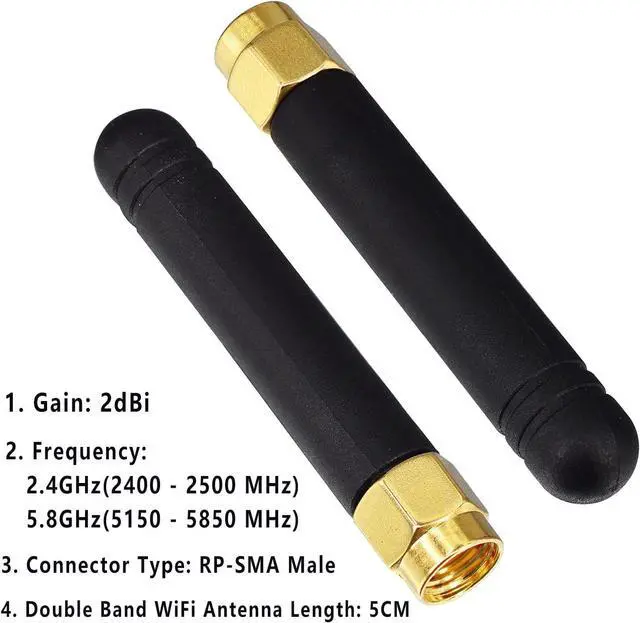 Alt view image 3 of 7 - BOOBRIE 2 Packs Small Mini Dual Band WiFi 2dBi 2.4GHz 5GHz 5.8GHz MIMO RP-SMA Bluetooth Antennae for PC Computer Network Card FPV WiFi Bluetooth USB Adapter