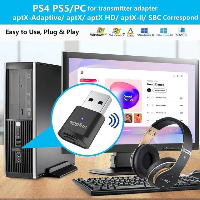 Alt view image 4 of 6 - AK3040PLUS USB Qualcomm APTX-Adaptive Bluetooth 5.2 Transmitter Dual Connection Wireless Audio Adapter Dongle for PC PS4 PS5 Switch (Only for Audio)
