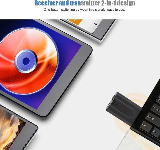 Alt view image 2 of 7 - USB Bluetooth 5.0 Adapter 2 in 1 Wireless Audio Transmitter Receiver Suitable for Computers Tvs Projectors Speakers Headphones.