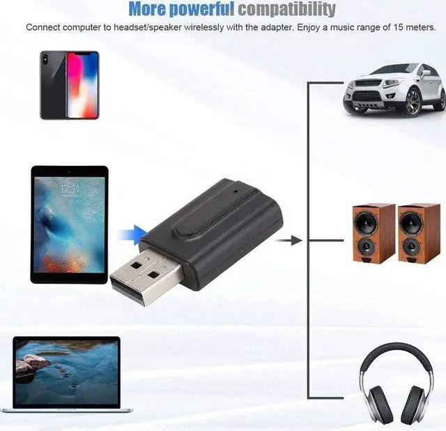 Alt view image 3 of 7 - USB Bluetooth 5.0 Adapter 2 in 1 Wireless Audio Transmitter Receiver Suitable for Computers Tvs Projectors Speakers Headphones.