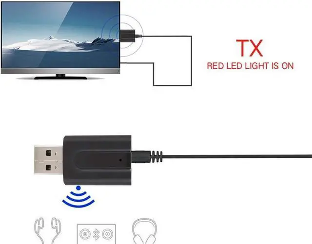 Alt view image 4 of 7 - USB Bluetooth 5.0 Adapter 2 in 1 Wireless Audio Transmitter Receiver Suitable for Computers Tvs Projectors Speakers Headphones.