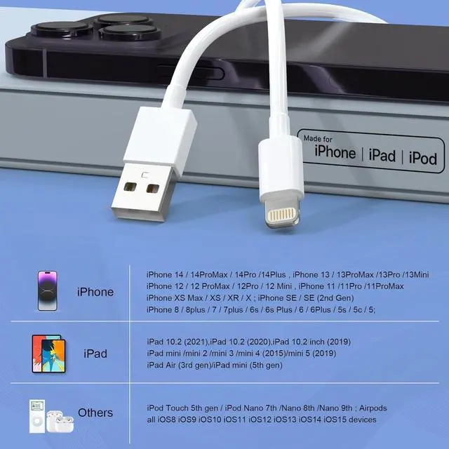 Alt view image 7 of 7 - 6Pack(3/3/6/6/6/9 FT) Original [Apple MFi Certified] iPhone Charger Fast Charging Lightning Cable iPhone Charger Cord Compatible iPhone 14/13/12/11 Pro Max/XS MAX/XR/XS/X/8/7 Plus iPad AirPods