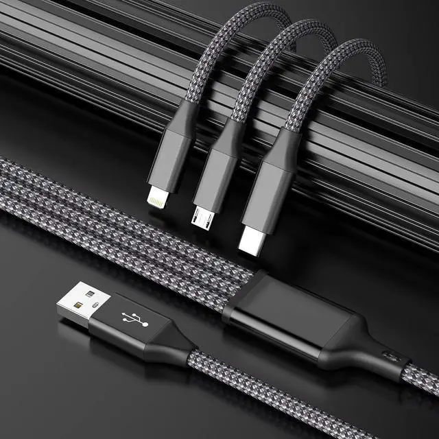 Alt view image 2 of 7 - Multi Charging Cable(2Pack 4FT) iPhone Lightning Charger Cable Nylon Braided Multiple USB Cable Universal 3 in 1 Charging Cord with Type-C Micro USB Port Connectors for Cell Phones and More