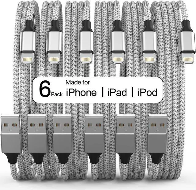 Main image of Lightning Cable [Apple MFi Certified] iPhone Charger 6Pack [3/3/6/6/6/10 Ft] Apple Charging Cable Fast Charging High Speed USB Cable Compatible iPhone 14/13/12/11 Pro Max/XS MAX/XR/XS/8-Silver&Grey