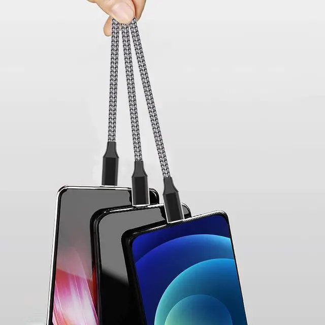 Alt view image 5 of 7 - Multi Charging Cable(2Pack 4FT) iPhone Lightning Charger Cable Nylon Braided Multiple USB Cable Universal 3 in 1 Charging Cord with Type-C Micro USB Port Connectors for Cell Phones and More