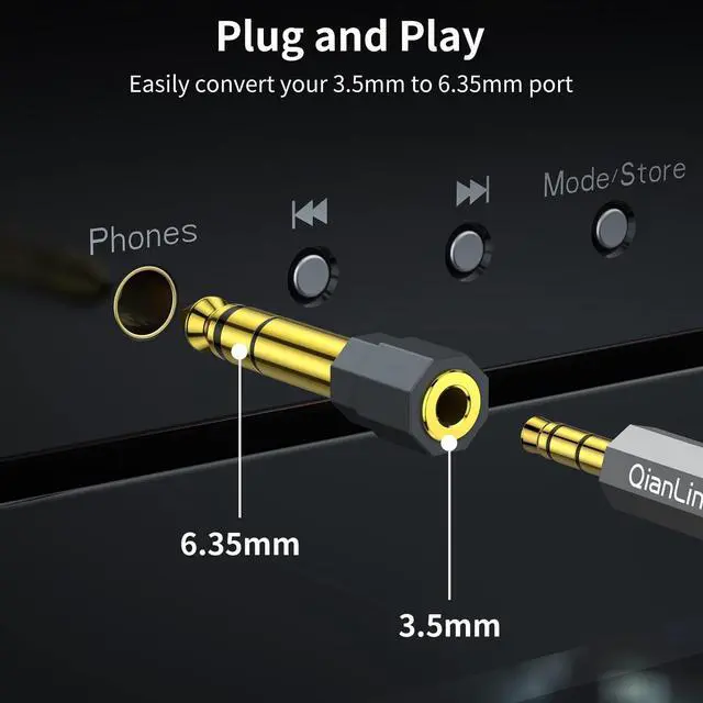 Alt view image 2 of 6 - 2 Pack 6.35mm 1/4 Male to 3.5mm 1/8 Female Stereo Headphone Adapter Audio Jack Plug Gold Plated for Speaker Headphone Guitar Digital Piano Amp Adapte (Grey)