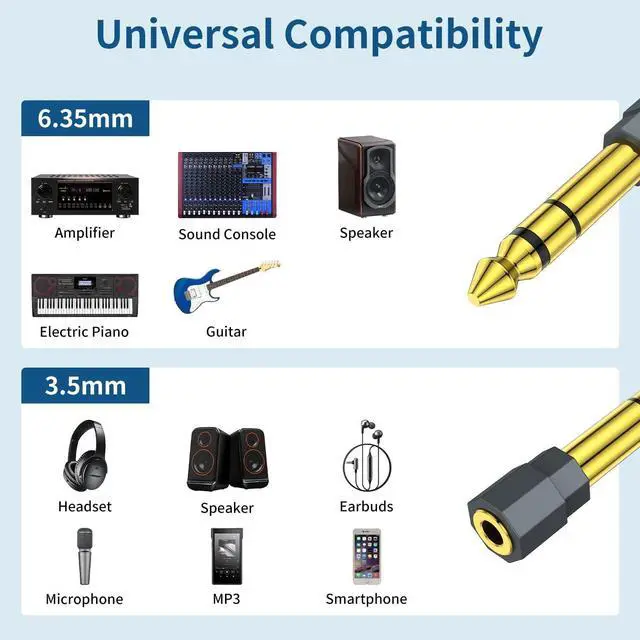 Alt view image 5 of 6 - 2 Pack 6.35mm 1/4 Male to 3.5mm 1/8 Female Stereo Headphone Adapter Audio Jack Plug Gold Plated for Speaker Headphone Guitar Digital Piano Amp Adapte (Grey)