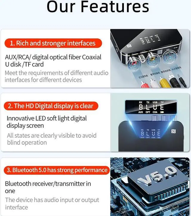 Alt view image 2 of 7 - Bluetooth 5.0 Audio Receiver Transmitter 2 in 1 with Remote Bluetooth Hi-Fi Audio Adapter with 3.5mmRCA COAXIAL Optical NFC Aptx-LL for Home and Car Stereo AV Receiver or Amplifier