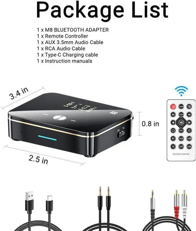 Alt view image 7 of 7 - Bluetooth 5.0 Audio Receiver Transmitter 2 in 1 with Remote Bluetooth Hi-Fi Audio Adapter with 3.5mmRCA COAXIAL Optical NFC Aptx-LL for Home and Car Stereo AV Receiver or Amplifier