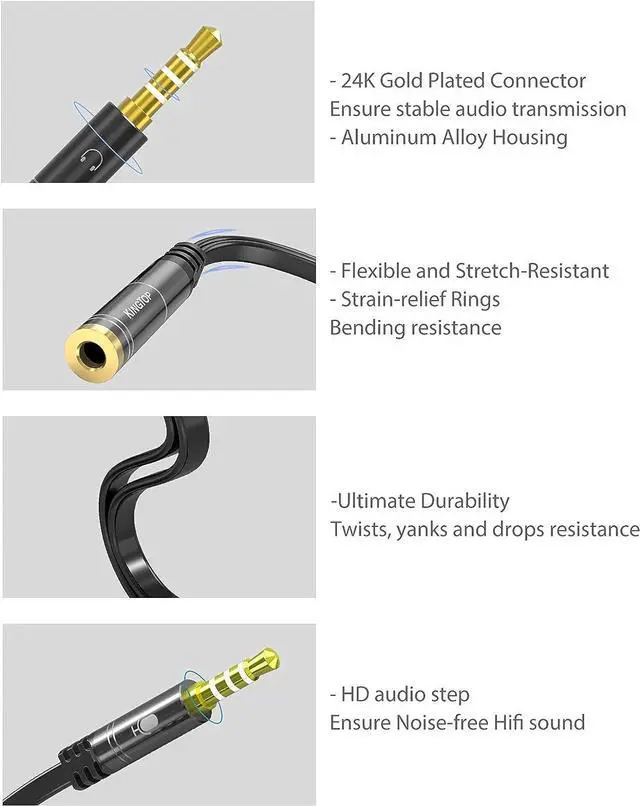 Alt view image 4 of 7 - Headphone Splitter 3.5mm Mic Audio Splitter Headset Splitter Cable for Gaming Headset with Separate Audio Microphone Jacks (Not for 2 Headphones)