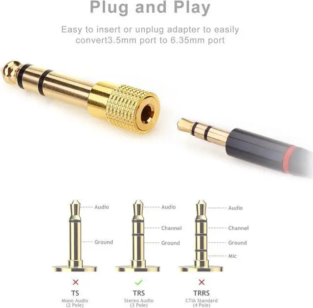 Alt view image 5 of 7 - 4PCS 1/4 to (1/8) 3.5mm Stereo Headphone Adapters for Audio Connector 3.5mm Female to 6.35mm Male Jack Plug Stereo Adapter for Headphone Adapte