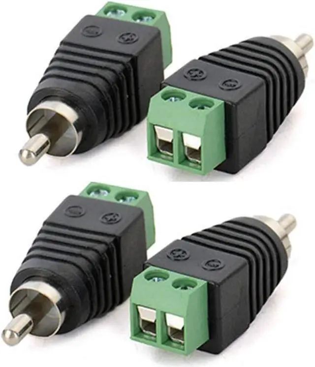 Main image of Phono RCA Male Plug to AV Screw Terminal Audio Video Connector Speaker Wire to RCA Adapter 4-Pack