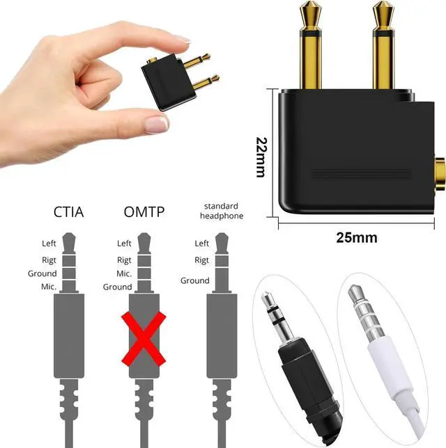 Alt view image 3 of 7 - Airplane Headphone Adapter Gold Plated Dual 3.5mm Male to 3.5mm Female Airplane Headphone Adapter for Audio Jack to Plug Air Plane Flight Connector Dual Socket Earphone - 3pack