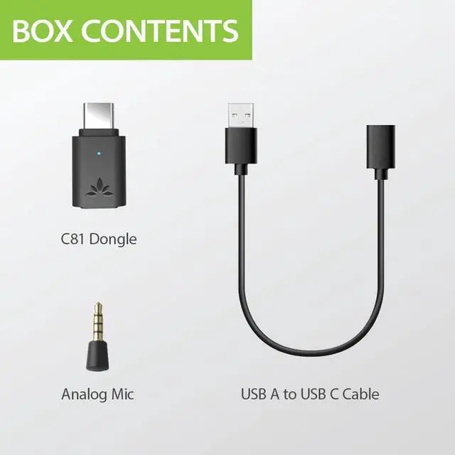 Alt view image 7 of 7 - C81 USB-C Bluetooth Adapter for PS5 - Connect Headphones Wirelessly with aptX Low Latency Support and Included Mini Mic