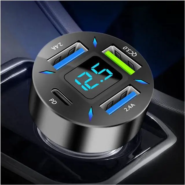 Main image of Car Charger 66W Super Fast Charging with USB PD&QC 3.0(Voltmeter&LED Lights) Universal Quick Charge for 12-24V Car Cigarette Lighter Plug Compatible with iPhone 14 13 12 S22 S21 S20 iPad(Black)