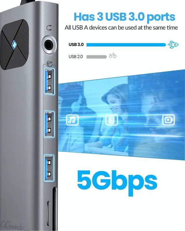 Alt view image 4 of 7 - GiGimundo USB-C Laptop Docking Station, Aluminum Shell USB C Hub, PD100W Charging, RJ45 Gigabit Network, 3xUSB, 1xHDMI 4K, 1xVGA, 1xSD/TF, 1x3.5mm Audio Jack, Type-C Hub for MacBook, iPad, XPS, Grey