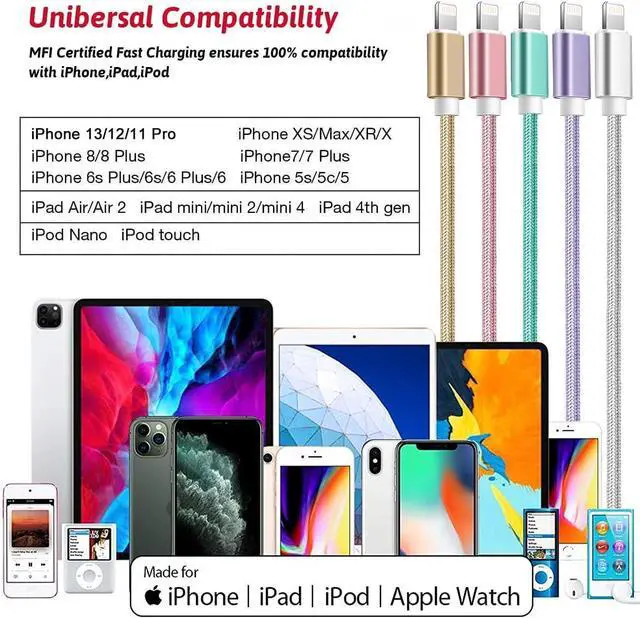 Alt view image 7 of 7 - iPhone Charger [ MFi Certified] 5 Pack iPhone Lightning Cables Phone Chargers iPhone Compatible with iPhone14 13 12 11 XS MAX XR 8 7 6s