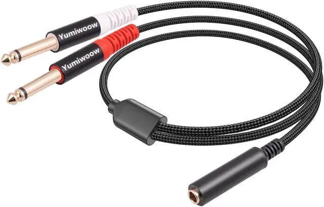 Main image of 1/4 Female Splitter 6.35mm 1/4 in TRS Stereo Female to Dual 1/4 in TS Mono Male Breakout Cable 12 inches /30cm