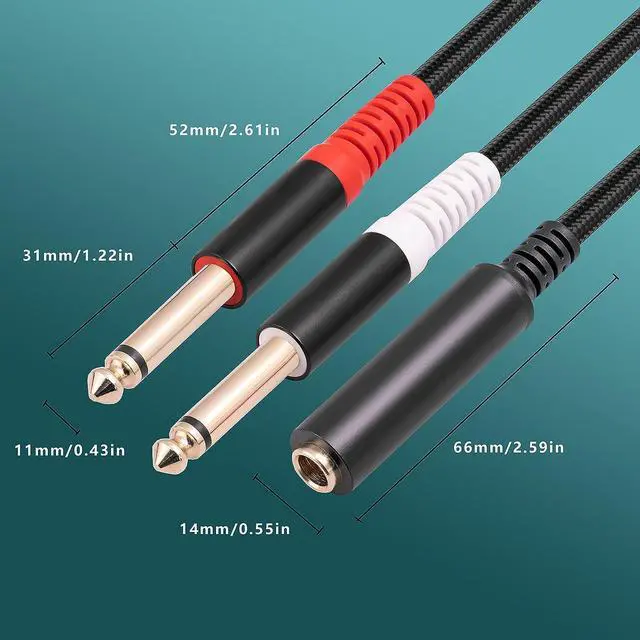 Alt view image 4 of 7 - 1/4 Female Splitter 6.35mm 1/4 in TRS Stereo Female to Dual 1/4 in TS Mono Male Breakout Cable 12 inches /30cm