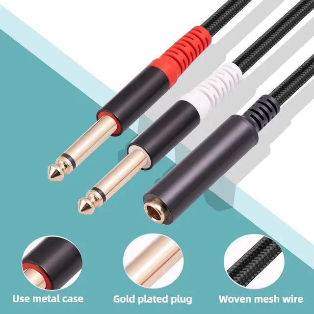 Alt view image 7 of 7 - 1/4 Female Splitter 6.35mm 1/4 in TRS Stereo Female to Dual 1/4 in TS Mono Male Breakout Cable 12 inches /30cm