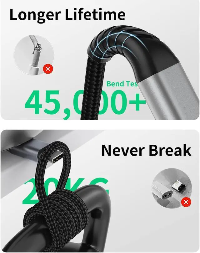 Alt view image 2 of 7 - Lightning Cable 2FT iPhone Charger Cable [3Pack] 2 Foot iPhone Charging Cord Fast Charging Braided USB to Lightning Cable for Apple iPhone 14 13 12 11 Pro Max Mini 10 8 7 Plus XR XS SE iPad Air Mini