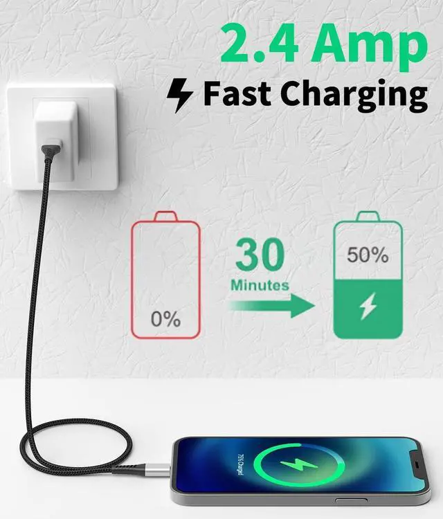 Alt view image 4 of 7 - Lightning Cable 2FT iPhone Charger Cable [3Pack] 2 Foot iPhone Charging Cord Fast Charging Braided USB to Lightning Cable for Apple iPhone 14 13 12 11 Pro Max Mini 10 8 7 Plus XR XS SE iPad Air Mini