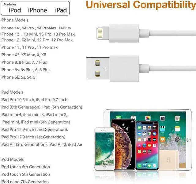 Alt view image 6 of 6 - 5 Pack(6FT)Original[Apple MFi Certified] iPhone Charger,Lightning Cable Fast Charging Cord iPhone Charger Cable USB Cable Compatible iPhone 13/12/11 Pro Max/Mini/XS MAX/XR/XS/X/8/7/Plus/6 iPad AirPods