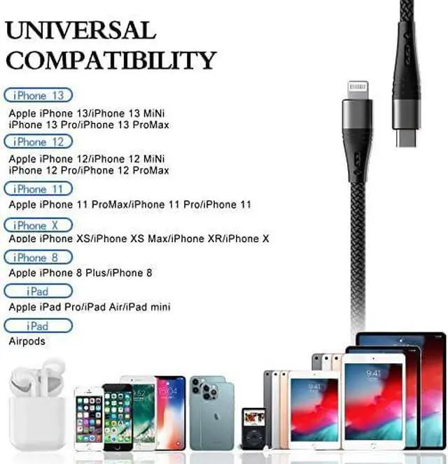 Alt view image 2 of 7 - 3-Pack  MFI Certified USB C to Lightning Cable 6 ft USB-C Nylon Braided iPhone Charger Cord t Type C Fast Charging Compatible with  iPhone 14/13/12/11/ Pro/Pro Max/Mini/Air Pods Pro.(Grey)