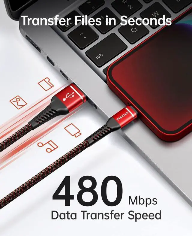 Alt view image 3 of 7 - UYOUNG iPhone Charger Cable 3Pack 6FT [Apple MFi Certified] USB to Lightning Cable Nylon Braided Heavy Duty Fast Charging Cord Compatible with iPhone 14/13/12/11/SE/X/XS/XR/8/7/6/6S/iPad - Red