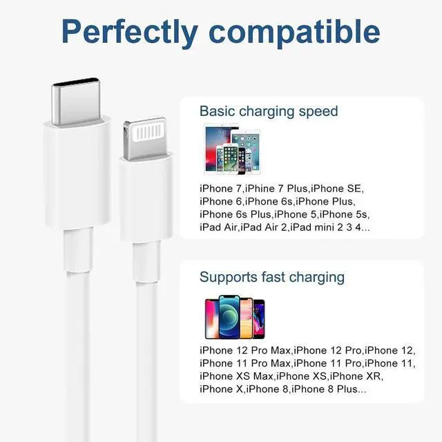 Alt view image 3 of 7 - iPhone Charger Cord Lightning Cable Type C Charger Fast Charging 2-Pack iPhone Fast Charger USB C (6.6Ft) Compatible with iPhone14/14 Pro/14 Pro Max/13/13pro/12/12 Pro/12 Pro Max/iPad