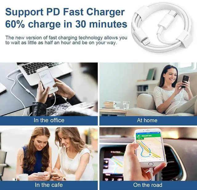 Alt view image 4 of 7 - iPhone Charger Cord Lightning Cable Type C Charger Fast Charging 2-Pack iPhone Fast Charger USB C (6.6Ft) Compatible with iPhone14/14 Pro/14 Pro Max/13/13pro/12/12 Pro/12 Pro Max/iPad