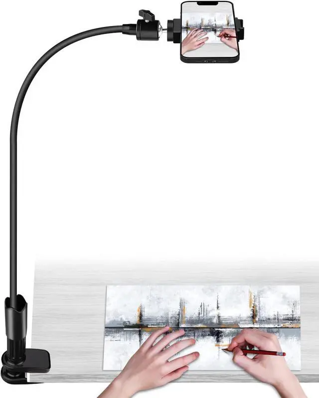 Main image of Gooseneck Phone Holder for Bed/Desk, Flexible Phone Holder with 360 Adjustable Clamp Clip, Overhead Phone Mount, for Cookie Decorating, Recording or Watching Video