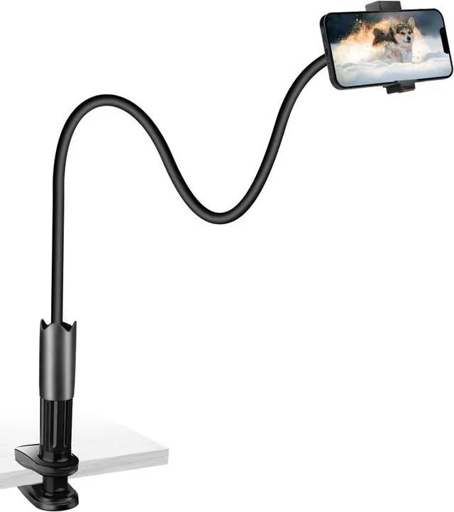 Alt view image 2 of 7 - Gooseneck Phone Holder for Bed/Desk, Flexible Phone Holder with 360 Adjustable Clamp Clip, Overhead Phone Mount, for Cookie Decorating, Recording or Watching Video
